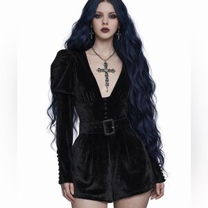 Dolls Kill Gothic Sugar Thrillz Velvet Victorian Bodysuit Romper NWT 🖤